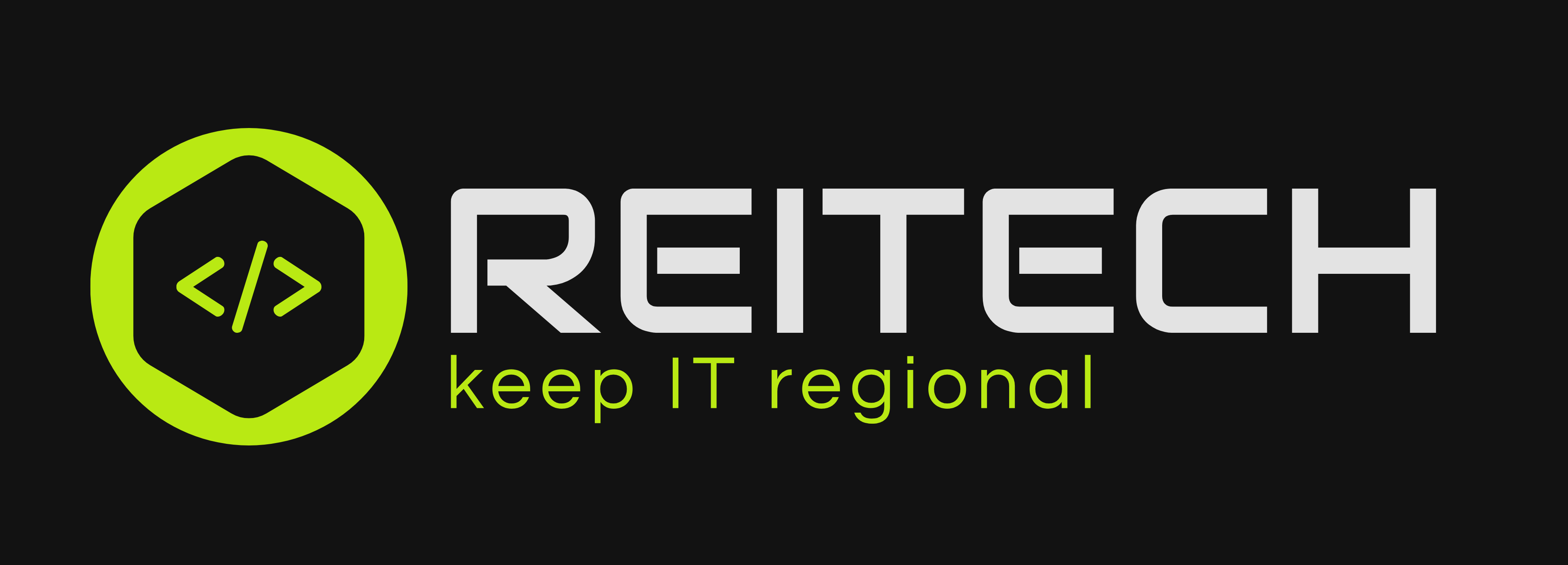 Schriftzug und Logo von reitech IT Services auf schwarzem Hintergrund